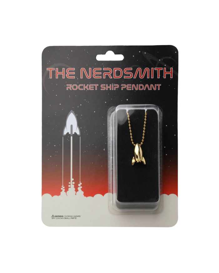 18ct yellow-gold-plated rocket ship pendant necklace in The Nerdsmith display packaging