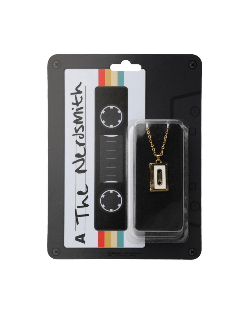 18ct yellow-gold-plated cassette tape pendant necklace in The Nerdsmith display packaging
