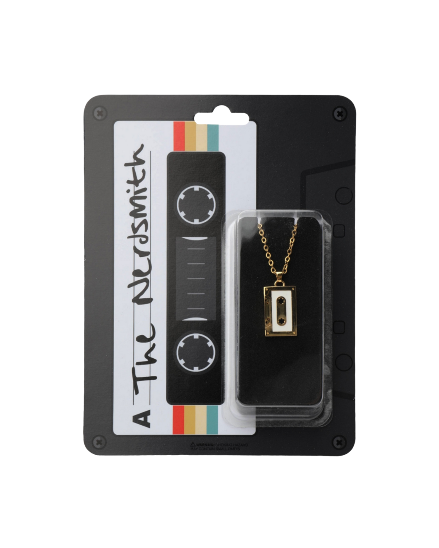 18ct yellow-gold-plated cassette tape pendant necklace in The Nerdsmith display packaging