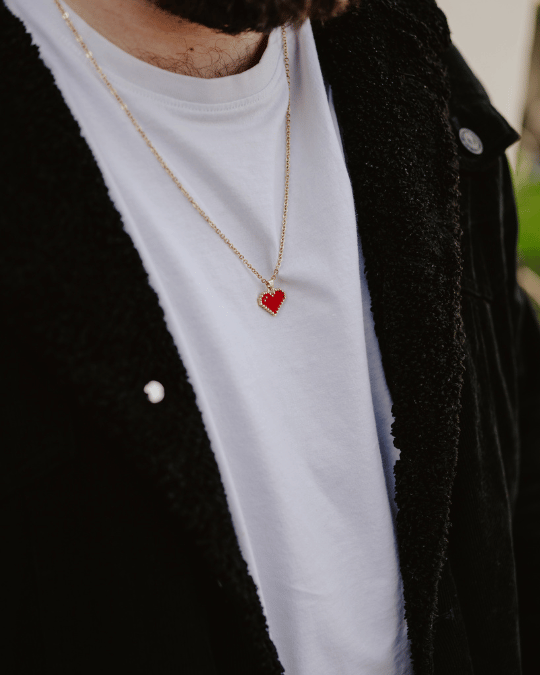 Model wearing Pixel Heart Pendant