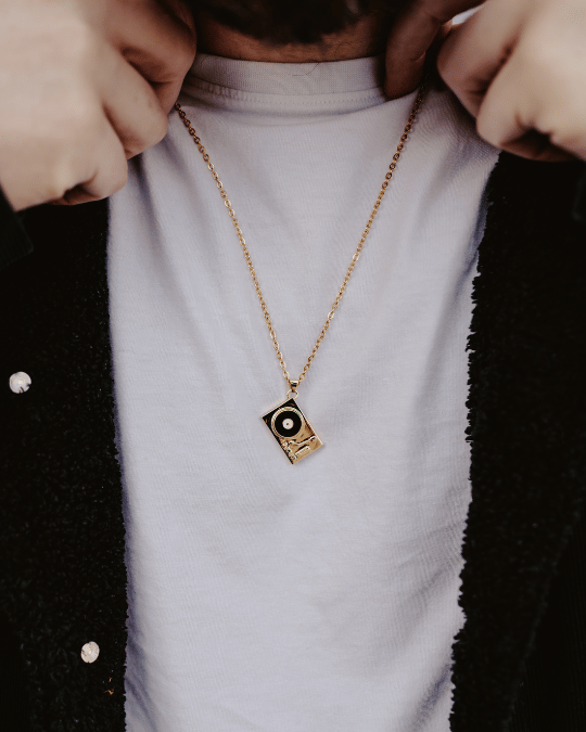 Model wearing Turntable Pendant